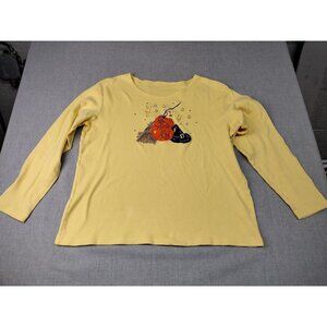 Women's Yellow Halloween Theme Embroidered Round Neck Long Sleeve Sweatshirt
